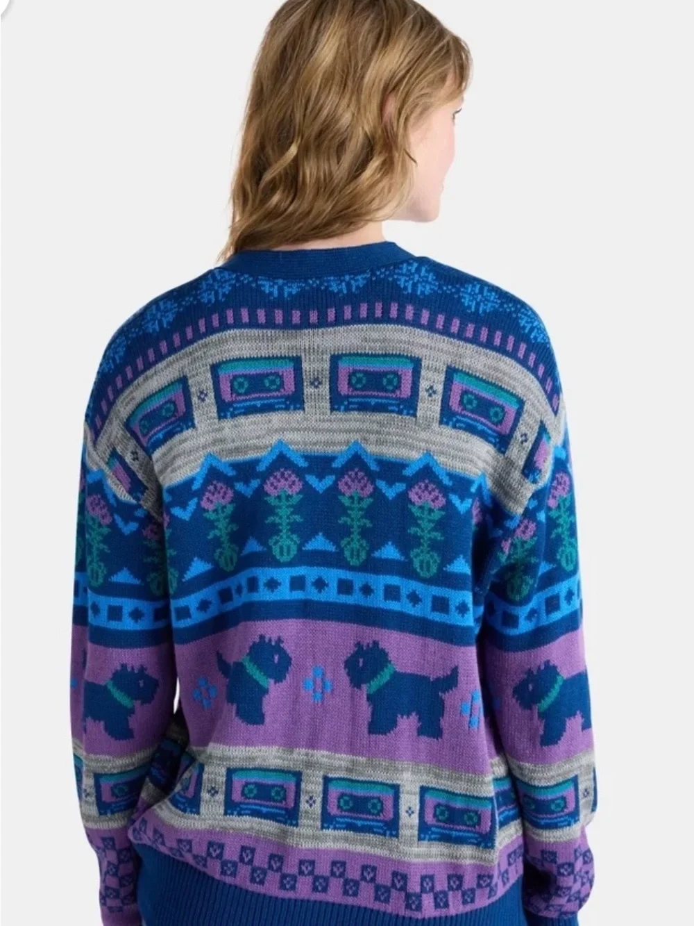 Navy Multicolor Patterned Women's Cardigan Sweater